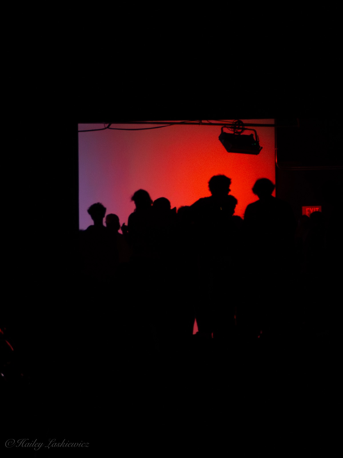 Audience silhouettes under red light at the New Hampshire Showcase
